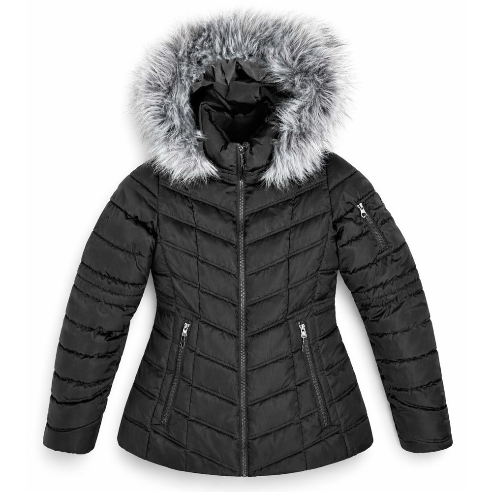 Nautica‎ Women Black Hooded Puffer Jacket Faux Fur Small Waterproof Coat